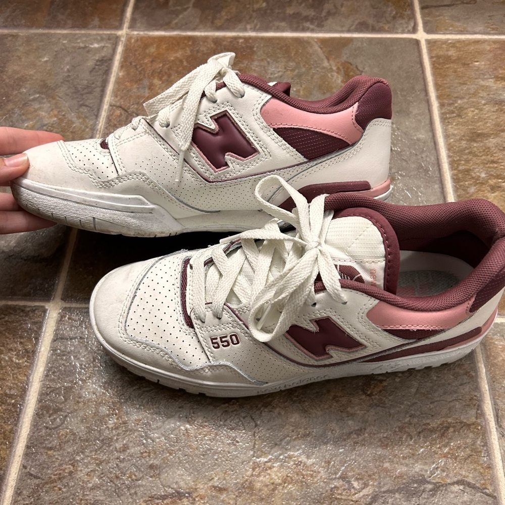 New Balance 550s Burgundy and White Sneakers